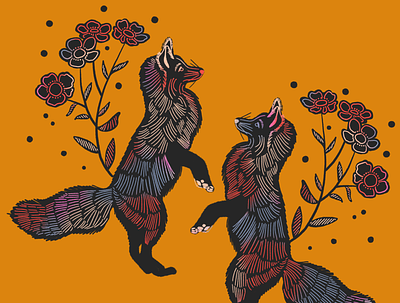 Fox animal drawing flowers folkart fox fox illustration foxes illustration nature procreate