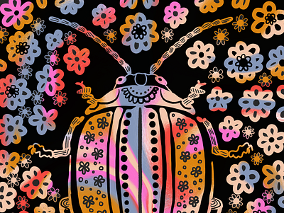 Trippy Beetle beetle flowers illustration nature procreate