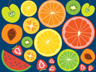 Fruity Fruits blue citrus food fruit icons illustration summer vector