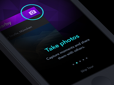 Tour – Pixoona app cyan hipster intro iphone magenta onboarding pagination photo photography pixoona polygon share sharing tour triangle