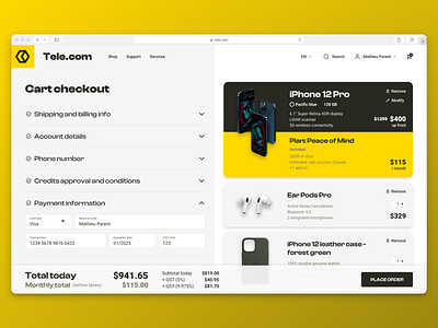 Daily UI 2 - Cart checkout cart checkout dailyui ecommerce telecommunication ui ui design ux ux design web design