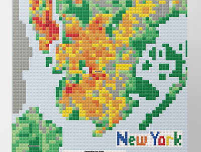 New York Population in LEGO bricks cartography city data design experimental lego map poster