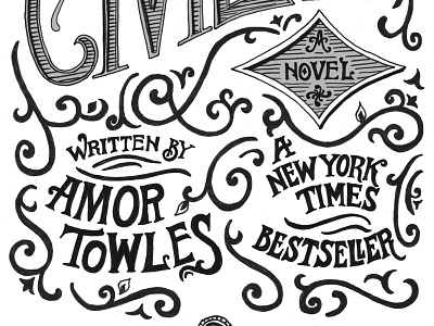 Rules of Civility 1930s black and white book cover hand lettering handlettering micron sketch swashes tobacco tin typography