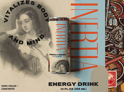 Inertia Energy Drink black and white can collage drink energy drink mockup modern retro typeface vintage