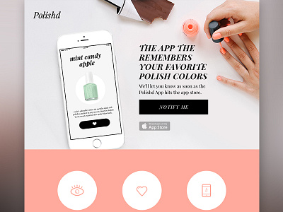 Polishd promo site app front end html css nail polish one pager polishd web design