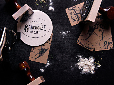Bakehouse business cards bakehouse brooklyn embosser gluten handlettering layers lumi overprint retro rubber stamp stamping wheat