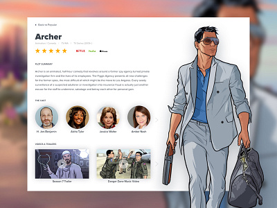 Archer TV Show Details Screen app archer hulu itunes movies netflix product design television tv user interface web design website