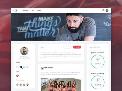 Toyota Onramp Event User Profile app application feed interface message post posts racing social toyota ui web design