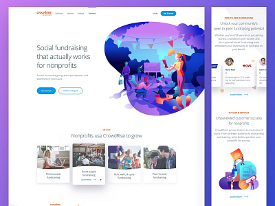 Crowdrise by GoFundMe Home Page branding clean design gradient hero home homepage illustration interface landing minimal product responsive site typography ui user interface web web design website