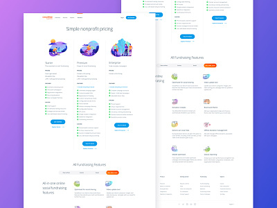 Crowdrise by GoFundMe Pricing Page app branding clean enterprise gradient illustration interface landing minimal pricing product purchase responsive typography ui user interface ux web web design website