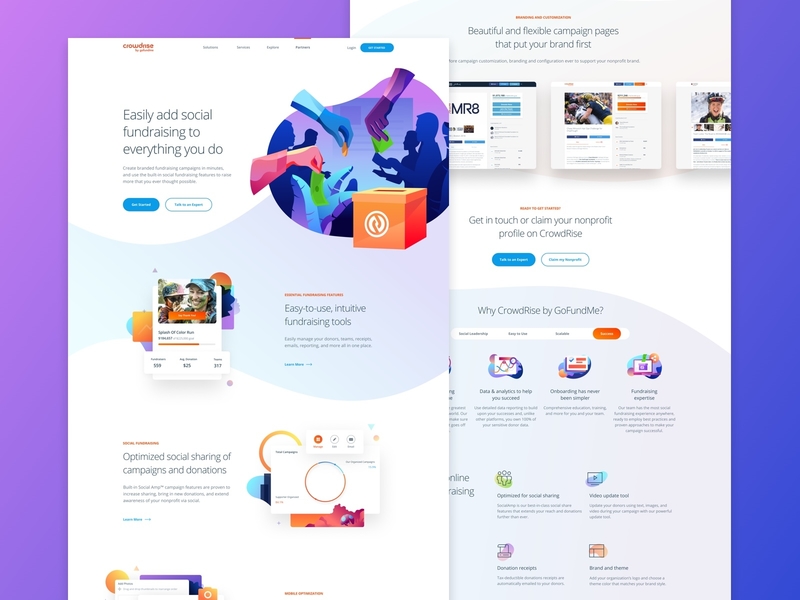 Solutions Page & find the Easter egg app chart charts clean gofundme gradient graph hero homepage icon illustration interface landing minimal product responsive user interface web web design website