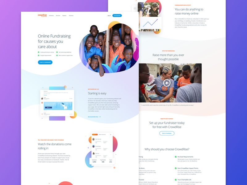 Online Fundraising Info Page clean fundraising gofundme grabient gradient hero homepage illustration interface landing mobile product responsive typography ui user interface ux web web design website