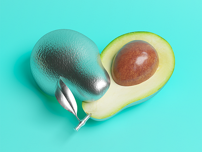 avocado 3d color full fruit silver