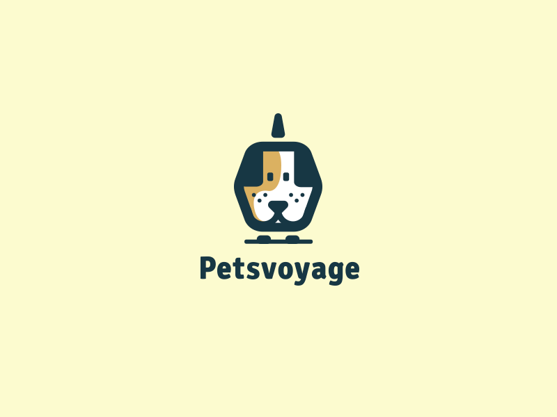 Petsvoyage air animals box dog fly logo logotype mark pet transportation travel voyage