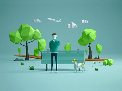 Man with pet 3d dog illustration man park pet web webdesign texture trees