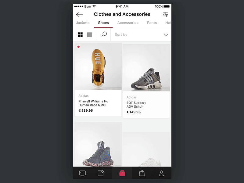 Catalog screen in e-commerce app animation app catalog e commerce flow ios longtap motion principle swipe ui ux