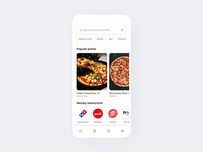 Daily UI - Search app app design cart dailyui dailyuichallenge design dominos flat mobile pizza popular product restaurant search typography ui ux