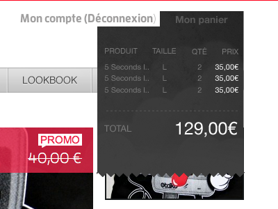 Drop down on hover cart e commerce euros panier