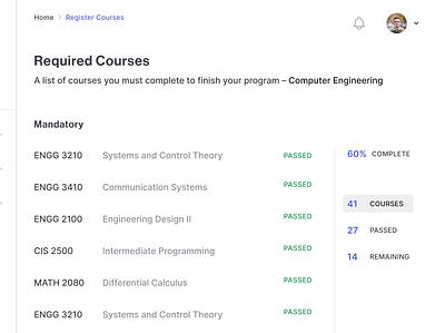 Enroller — Required Courses Page branding design saas typogaphy ui