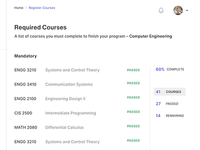 Enroller — Required Courses Page