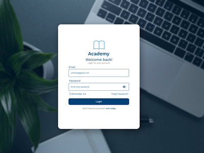 Academy login page