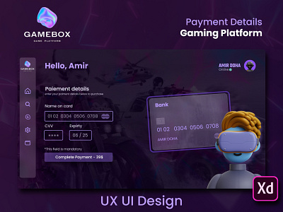 Payment Details Gaming Platform UX UI Design adobe xd desktop figma gaming platform gaming website landing page marvelous website payment detail ui ux ux design webdesign
