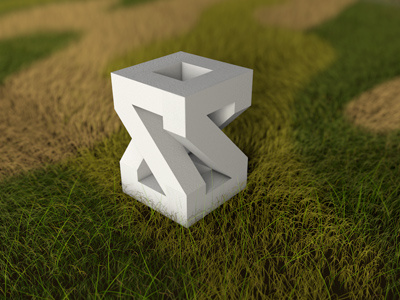 Geometric S Sculpture 3d c4d camo cinema 4d constructed excercise grass green s sculpture typography white