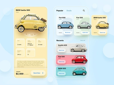 Vintage Car Rental App 300 app bmw car clean isetta minimal rent rental ui ux vintage