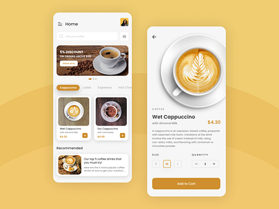 Coffee Ordering App - Light Mode android cappuccino clean coffee coffee shop concept design drink ecommerce food ios light light mode minimal mobile app design order shop ui uiux ux