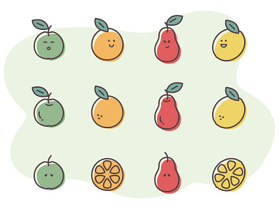 Fruit icons apple character cute fruit icon icons illustration lemon orange pencil vector
