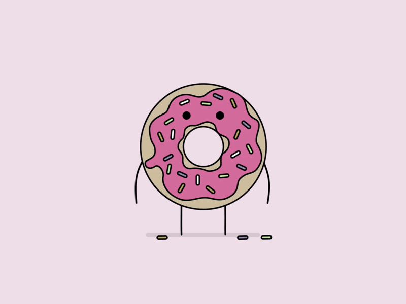 Hellooo Dribbble after effects animation breakfast character design donut doughnut first shot food illustration motion graphics sprinkles