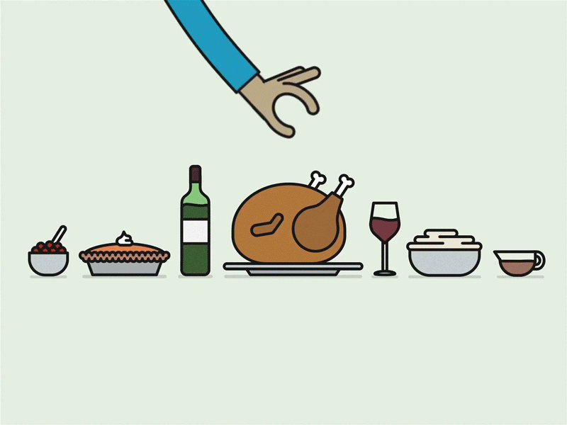 Happy Thanksgiving! animation bottle gif glass hands holiday illustration motion graphics pie thanksgiving turkey wine