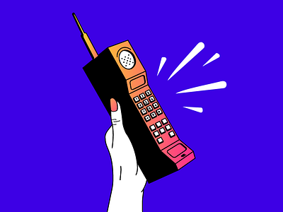 new phone who dis? 80s cell phone flat gradient illustration neon retro vector vintage