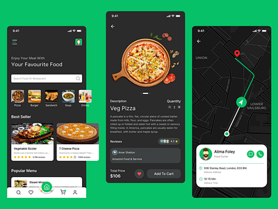 Food Delivery App UI android ui black theme figma app food app food delivery app ui uiux xd app