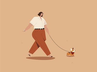 A Day in the Park (1/4) - Dog Walking autumn corgi design dog dog illustration dog walking editorial illustration graphic design vector vector illustration women