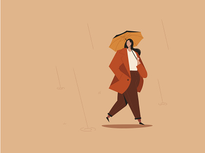 A Day in the Park (2/4) - Walking in the Rain autumn design editorial illustration graphic design illustration rain umbrella vector vector illustration walking in the rain women