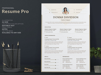 Professional Resume / CV Template a4 adobe advertising branding catalog catalogue clean fashion indesign lookbook magazine minimalist modern print print design printable printing professional template us lettter