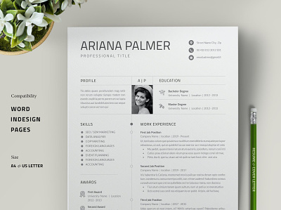 Resume Template / Cover Letter a4 adobe advertising branding catalog catalogue clean fashion indesign lookbook magazine minimalist modern print print design printable printing professional template us lettter