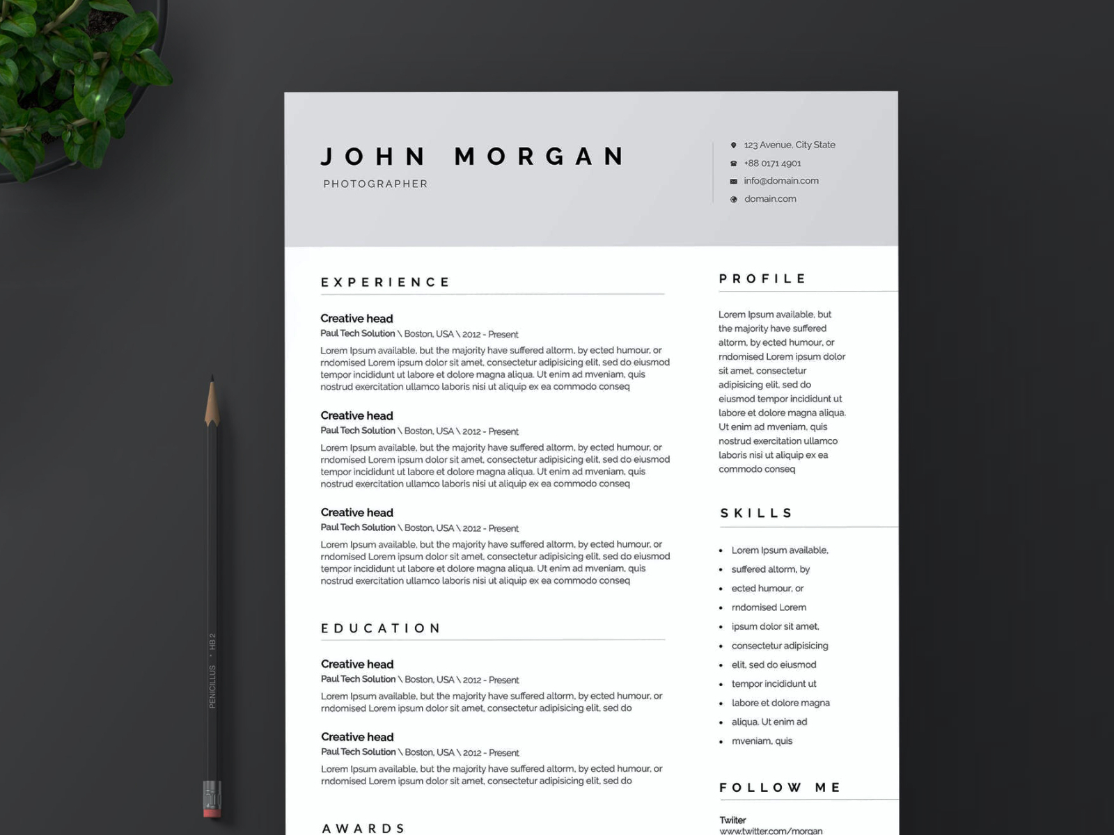 Minimalist Resume Template Word by Resume CV on Dribbble