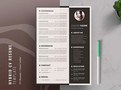 Hybrid Resume/CV branding clean cover letter cv cv design cv template elegant resume gradient gradient resume job resume minimal minimal resume modern resume popular professional resume resume design resume template simple resume