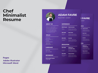 Adam Favre - Chef CV Minimalist chef clean cover letter cv cv design cv template free job job cv letter minimal minimal resume modern modern resume professional resume resume design resume template simple resume