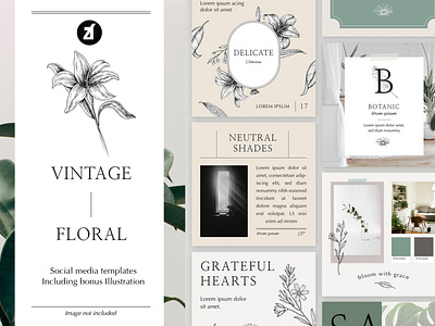 Vintage floral social media graphic templates