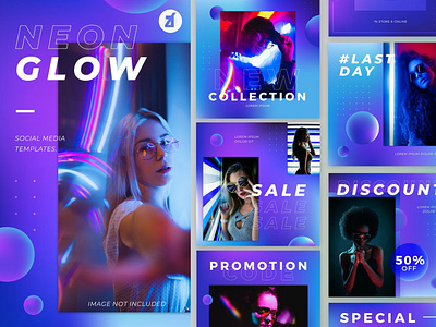 Neon glow social media graphic templates