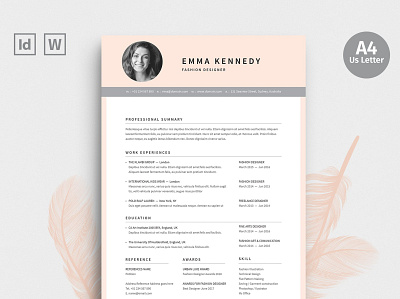 Fashion Designer Resume branding clean cover letter cv cv design cv template design free illustration job cv logo minimal modern resume professional resume resume clean resume design resume template ui vector