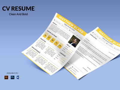 CV Resume Simple And Professional 3d animation branding clean clean resume cover letter cv design cv template design graphic design illustration logo motion graphics resume resume design resume template ui