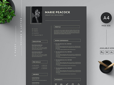 Black CV Resume Template 3d animation apply branding clean cover letter cv design cv template design graphic design illustration job job work logo motion graphics resume resume design resume template ui