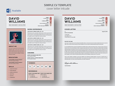 Simple CV Template branding clean cover letter cv design cv template design graphic design illustration job logo motion graphics resume resume design resume template simple template work