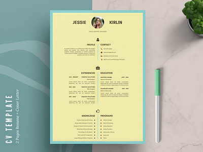 CV Template business clean cover letter creative cv cv design cv template design designer graphic design illustration job letter logo modern professional resume resume design resume template word