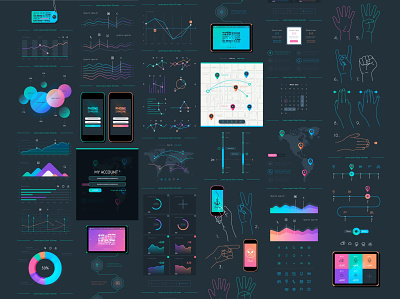 Vector Elements of Infographics and User Interface 3d bar business data designdocument development element icon infographic internet isometric layout mobile modern tools ui vector visualization