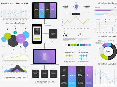 Vector Elements of Infographics and User Interface 3d business collection data design development document element icon illustration interface internet isometric landing mobile modern tools ui vector visualization